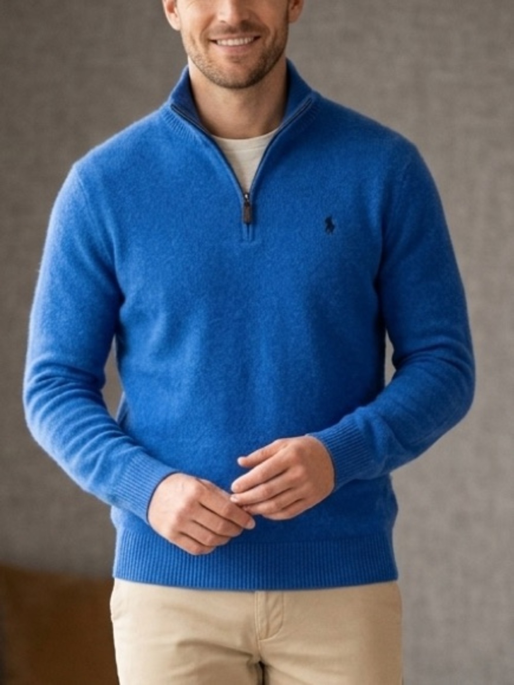 Ralph Lauren Men's Bright Blue Half-Zip Sweater